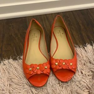 Kate Spade Peep Toe Flat Poppies Orange
